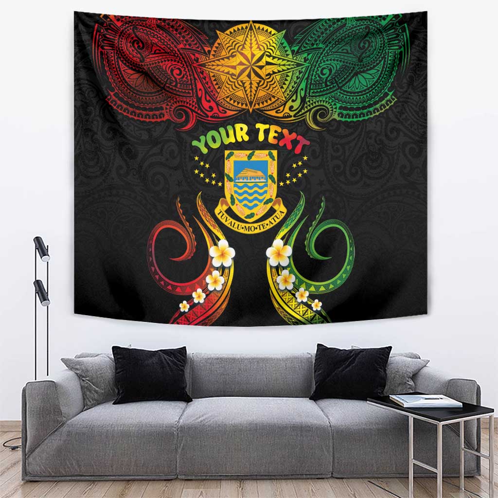 Personalised Tuvalu Independence Day Tapestry Polynesian Tattoo and Plumeria Reggae Color