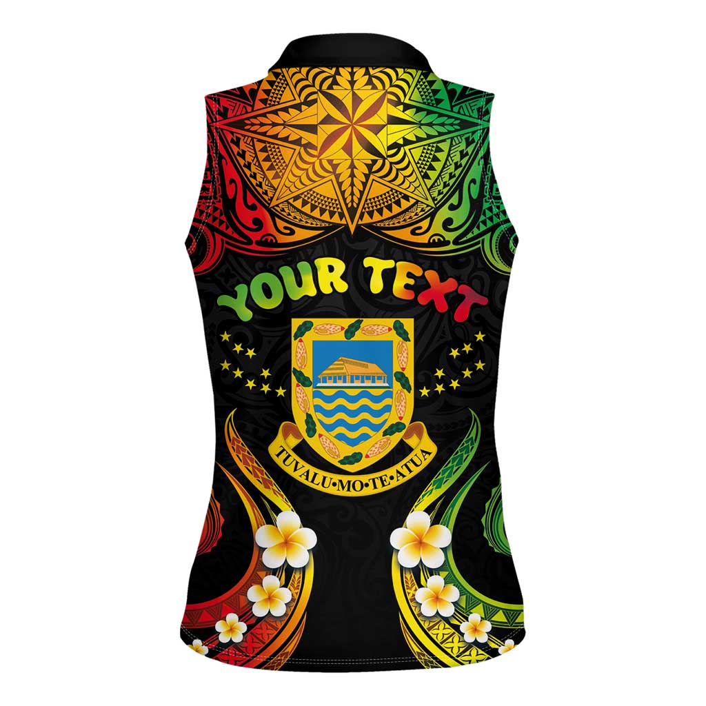 Personalised Tuvalu Independence Day Women Sleeveless Polo Shirt Polynesian Tattoo and Plumeria Reggae Color