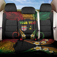 Personalised Malampa Fiji Day Back Car Seat Cover Polynesian Tattoo and Plumeria Reggae Color