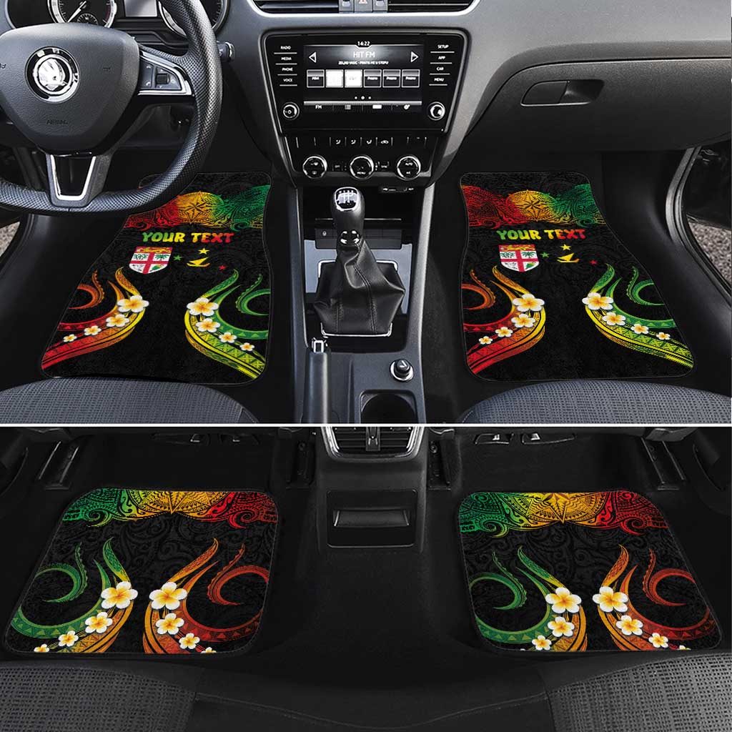 Personalised Malampa Fiji Day Car Mats Polynesian Tattoo and Plumeria Reggae Color