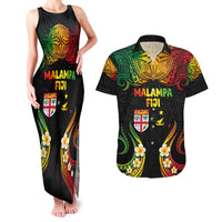 Personalised Malampa Fiji Day Couples Matching Tank Maxi Dress and Hawaiian Shirt Polynesian Tattoo and Plumeria Reggae Color LT03 Reggae - Polynesian Pride