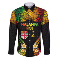 Personalised Malampa Fiji Day Family Matching Mermaid Dress and Hawaiian Shirt Polynesian Tattoo and Plumeria Reggae Color LT03 Dad's Shirt - Long Sleeve Reggae - Polynesian Pride