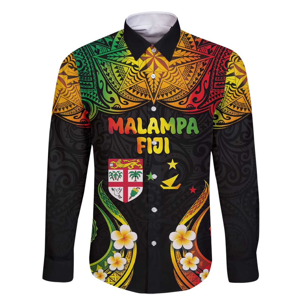 Personalised Malampa Fiji Day Family Matching Short Sleeve Bodycon Dress and Hawaiian Shirt Polynesian Tattoo and Plumeria Reggae Color LT03 Dad's Shirt - Long Sleeve Reggae - Polynesian Pride