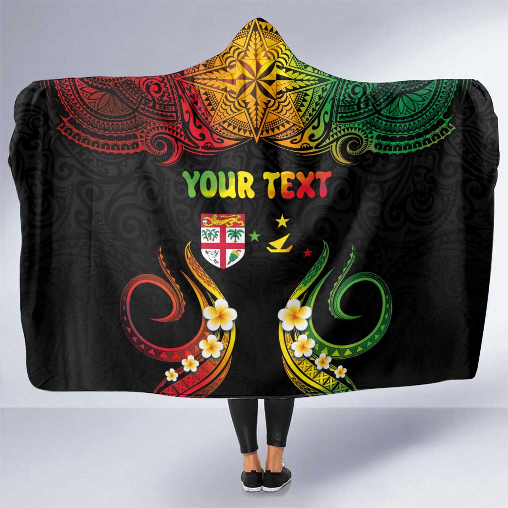 Personalised Malampa Fiji Day Hooded Blanket Polynesian Tattoo and Plumeria Reggae Color