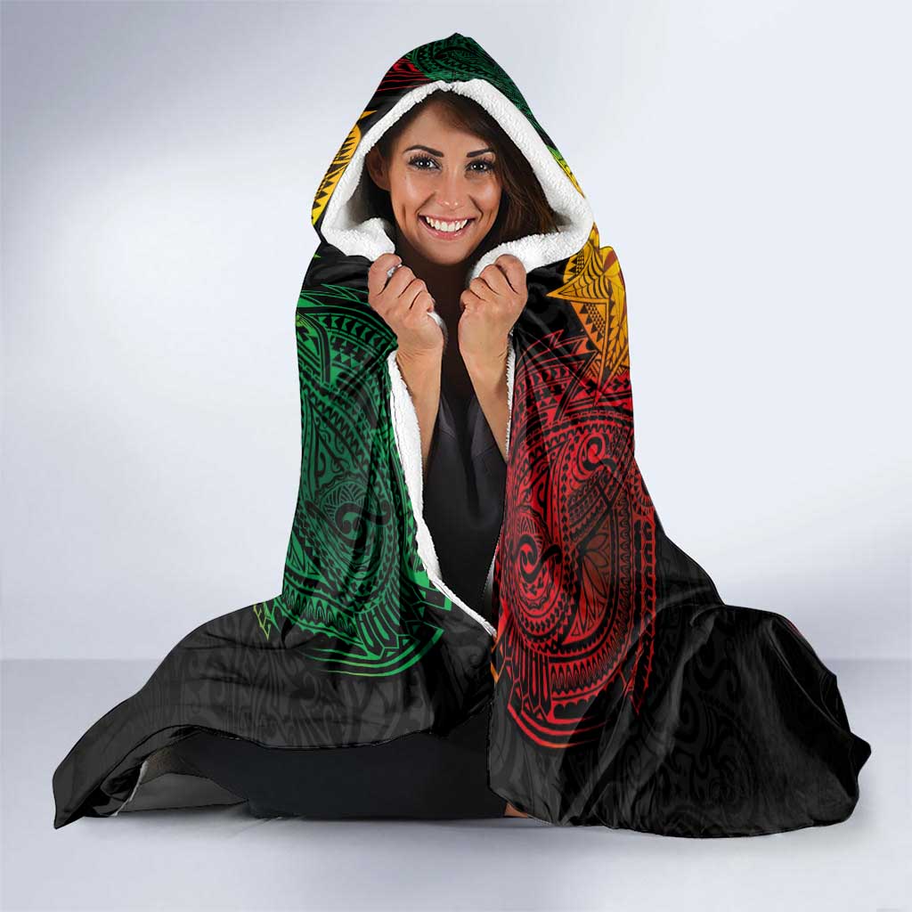 Personalised Malampa Fiji Day Hooded Blanket Polynesian Tattoo and Plumeria Reggae Color