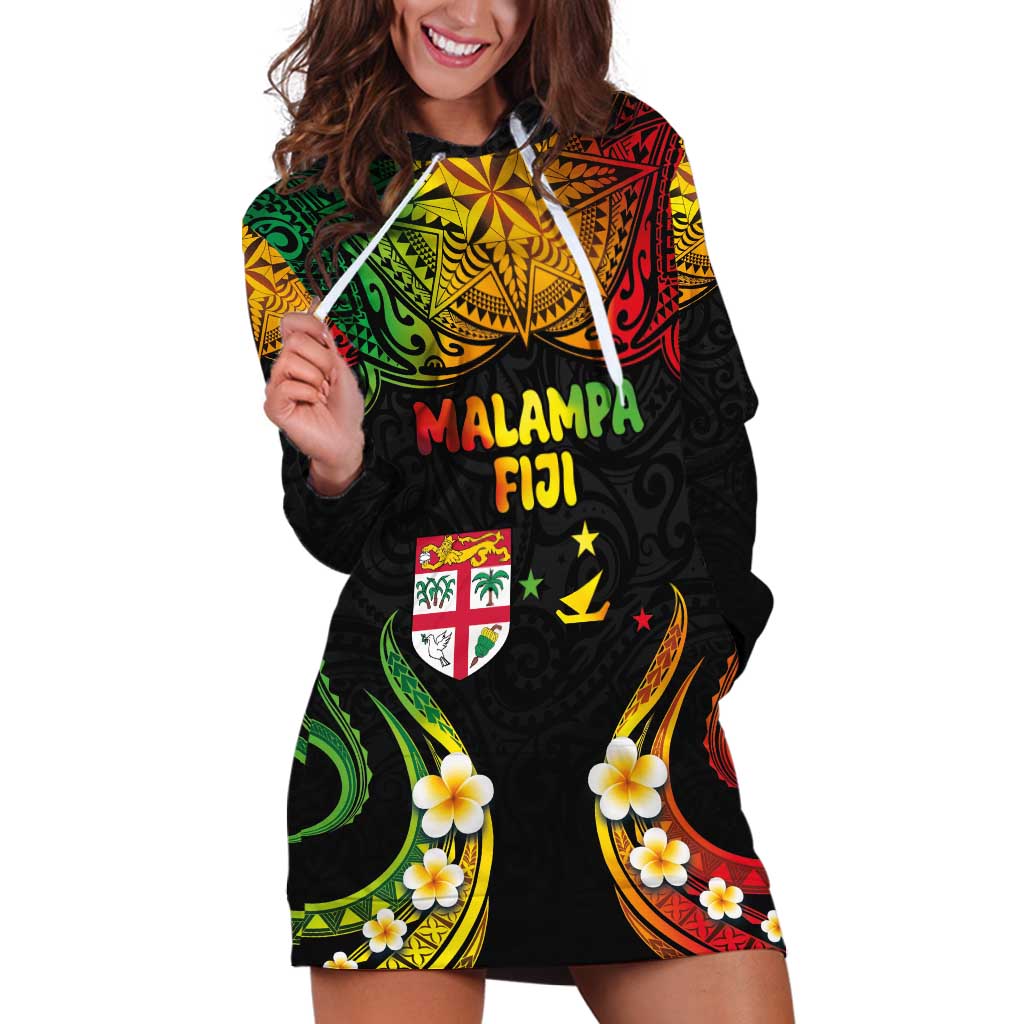 Personalised Malampa Fiji Day Hoodie Dress Polynesian Tattoo and Plumeria Reggae Color