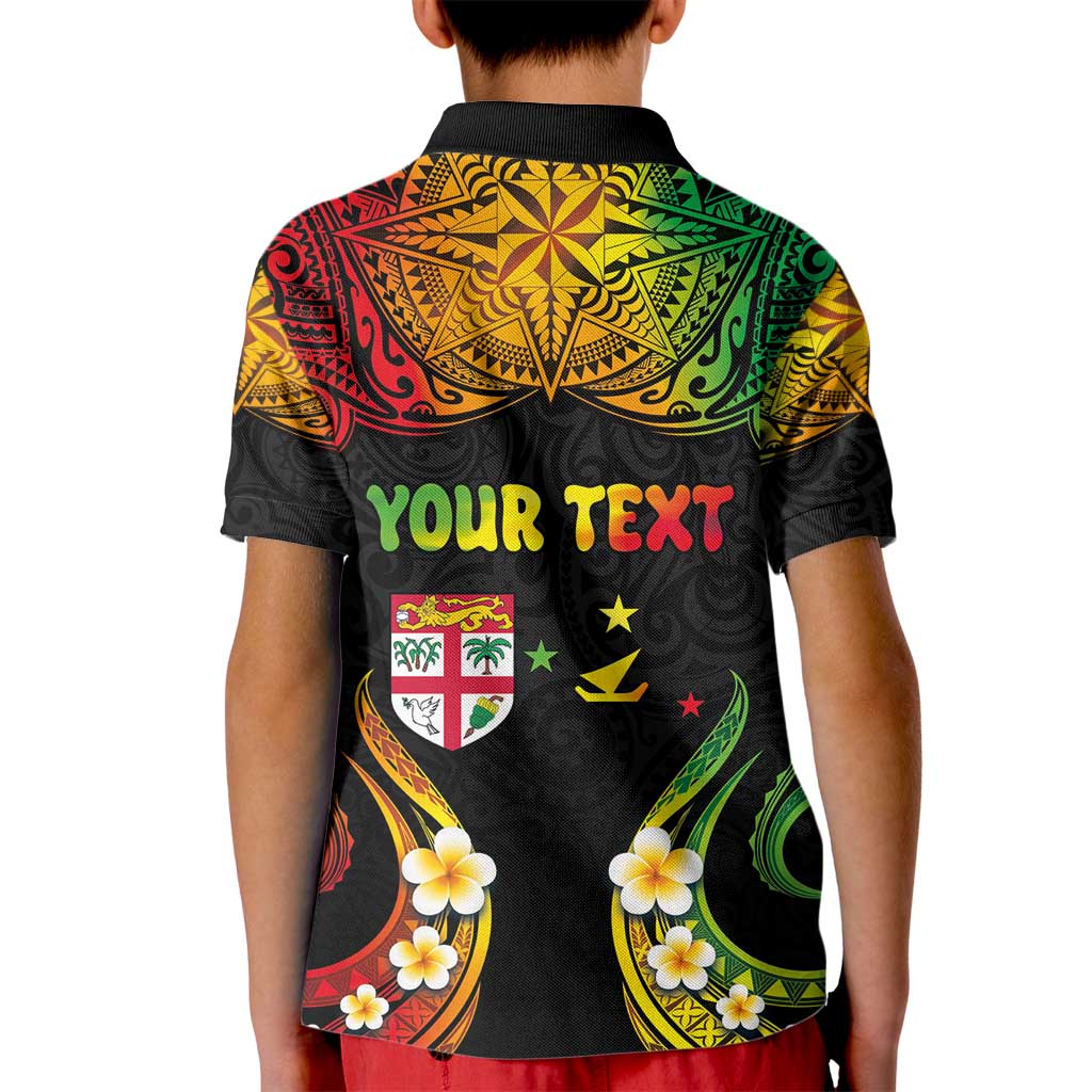 Personalised Malampa Fiji Day Kid Polo Shirt Polynesian Tattoo and Plumeria Reggae Color