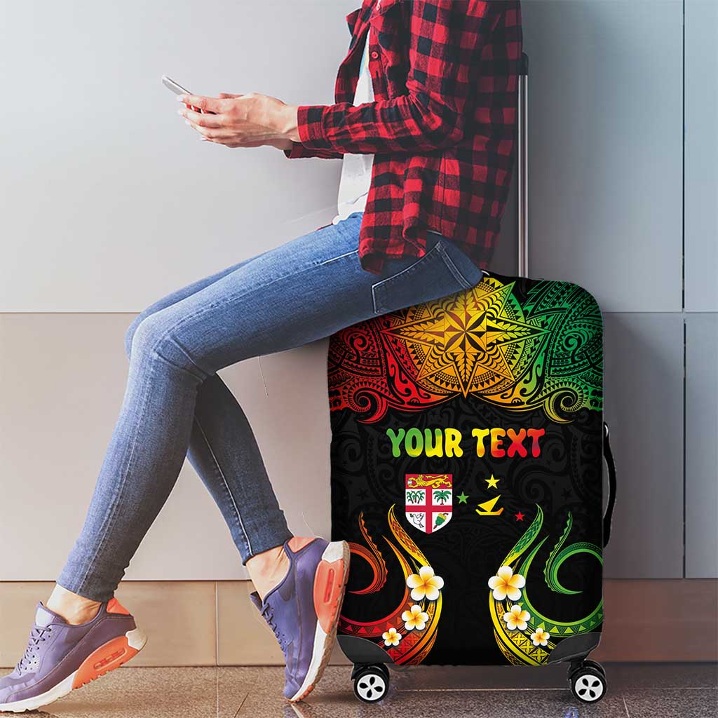 Personalised Malampa Fiji Day Luggage Cover Polynesian Tattoo and Plumeria Reggae Color LT03 - Polynesian Pride