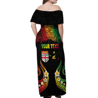 Personalised Malampa Fiji Day Off Shoulder Maxi Dress Polynesian Tattoo and Plumeria Reggae Color LT03 - Polynesian Pride