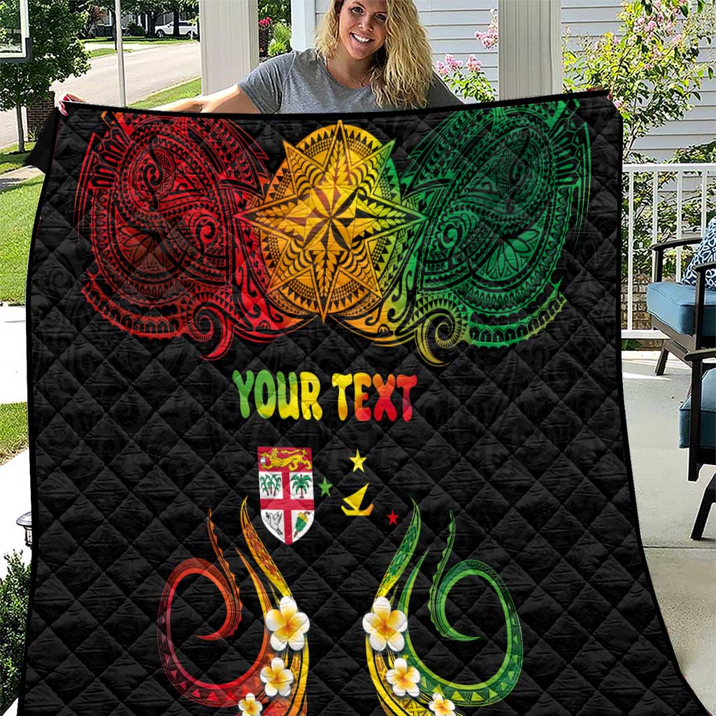 Personalised Malampa Fiji Day Quilt Polynesian Tattoo and Plumeria Reggae Color