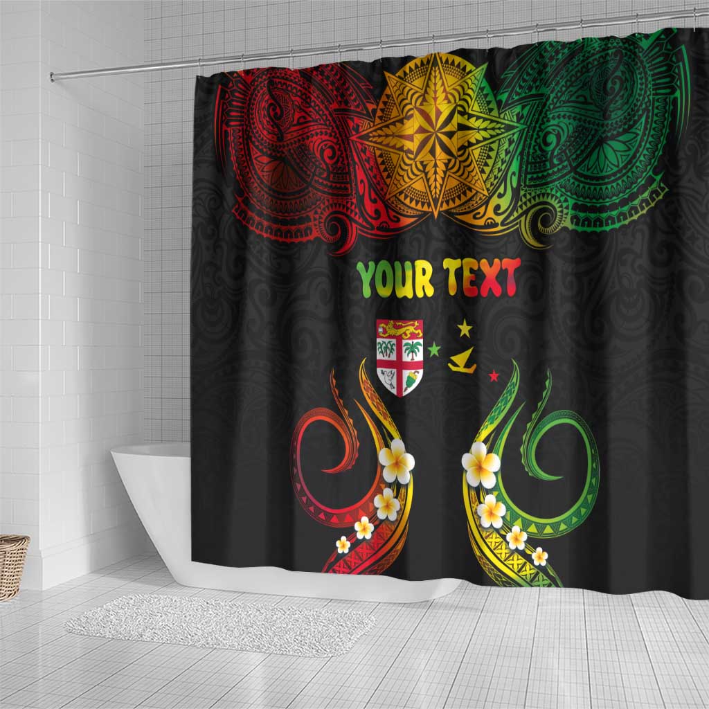 Personalised Malampa Fiji Day Shower Curtain Polynesian Tattoo and Plumeria Reggae Color