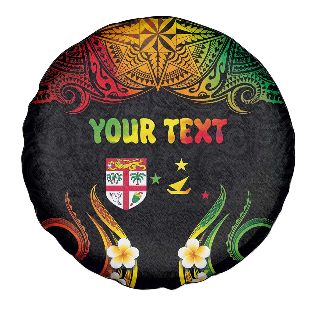 Personalised Malampa Fiji Day Spare Tire Cover Polynesian Tattoo and Plumeria Reggae Color