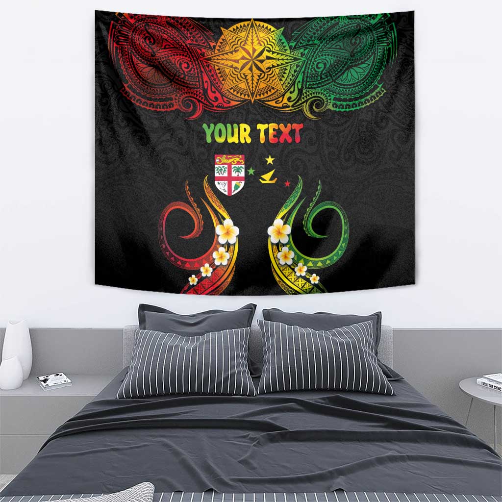 Personalised Malampa Fiji Day Tapestry Polynesian Tattoo and Plumeria Reggae Color