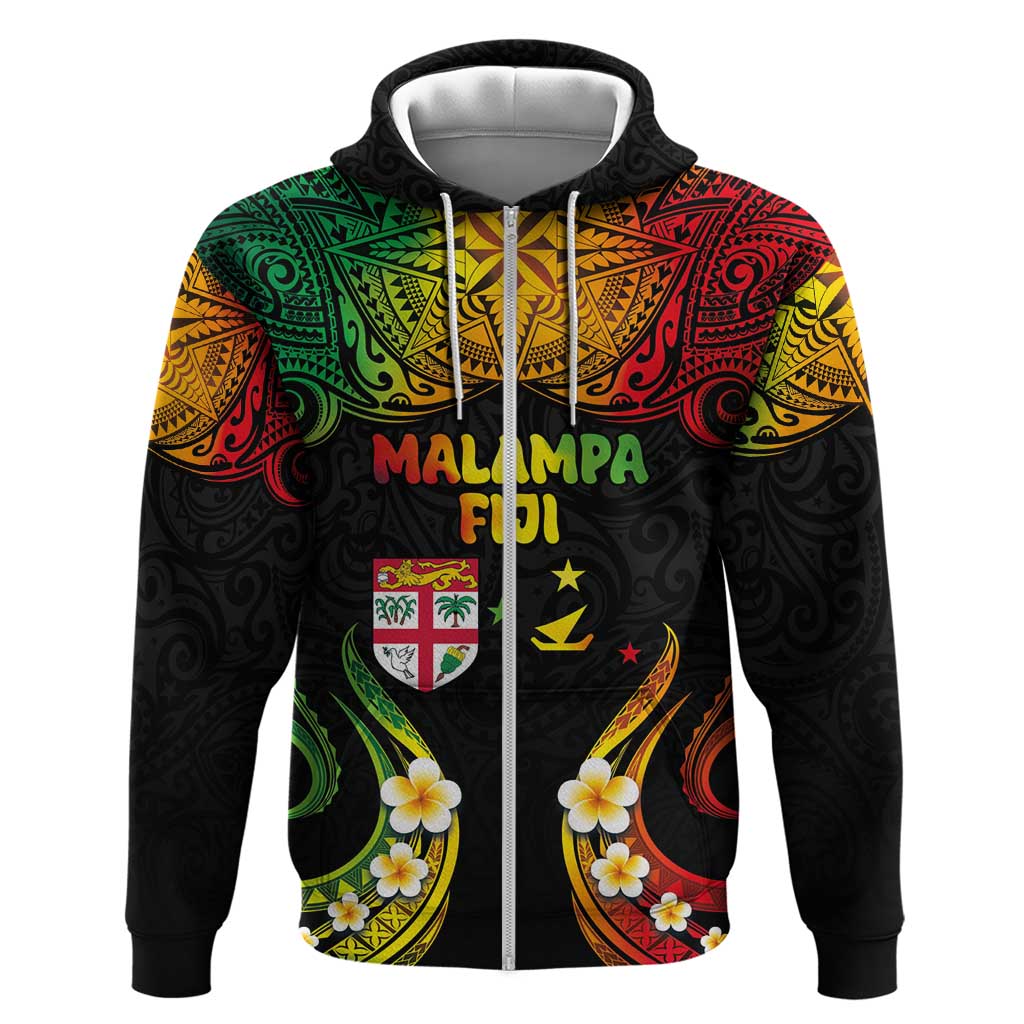 Personalised Malampa Fiji Day Zip Hoodie Polynesian Tattoo and Plumeria Reggae Color LT03 Zip Hoodie Reggae - Polynesian Pride