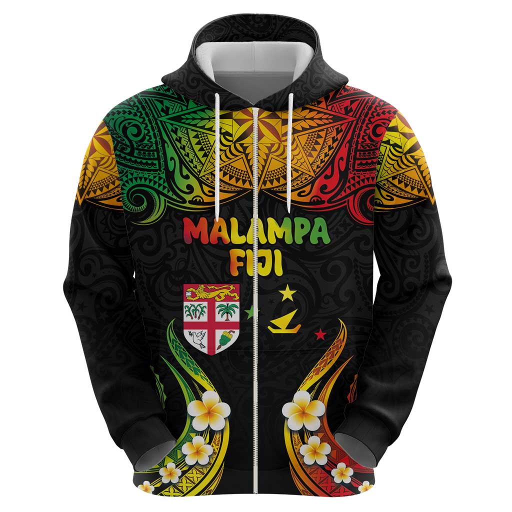 Personalised Malampa Fiji Day Zip Hoodie Polynesian Tattoo and Plumeria Reggae Color LT03 - Polynesian Pride