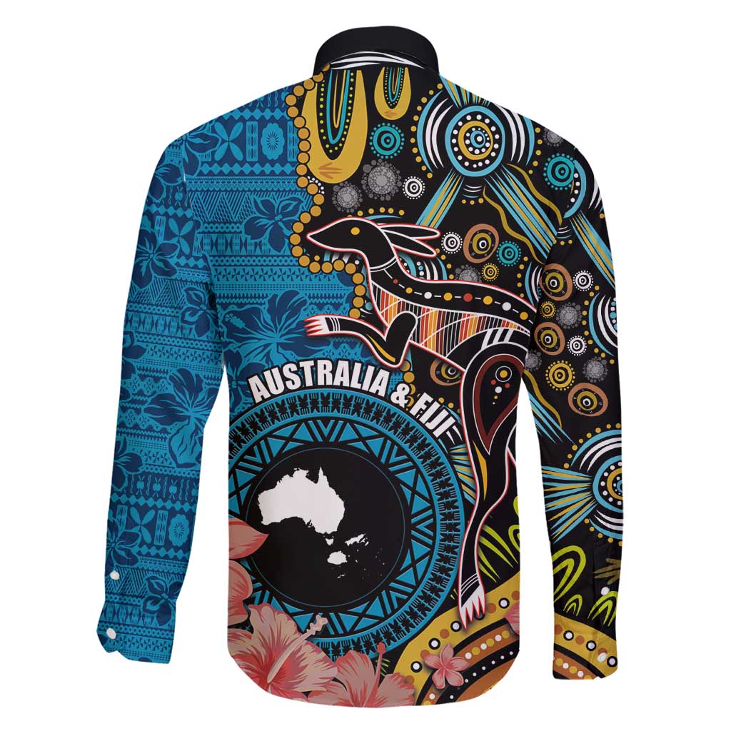 Fiji and Australia Kangaroos Family Matching Long Sleeve Bodycon Dress and Hawaiian Shirt Indigenous Aboriginal and Fijian Masi Tribal Tattoo LT03 - Polynesian Pride