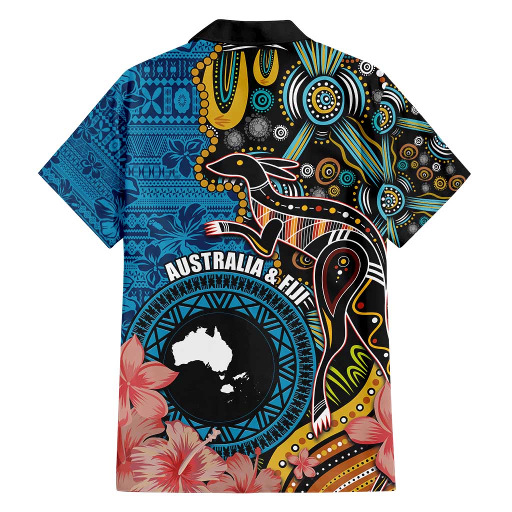 Fiji and Australia Kangaroos Family Matching Short Sleeve Bodycon Dress and Hawaiian Shirt Indigenous Aboriginal and Fijian Masi Tribal Tattoo LT03 - Polynesian Pride