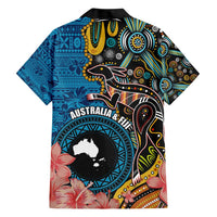 Fiji and Australia Kangaroos Family Matching Short Sleeve Bodycon Dress and Hawaiian Shirt Indigenous Aboriginal and Fijian Masi Tribal Tattoo LT03 - Polynesian Pride