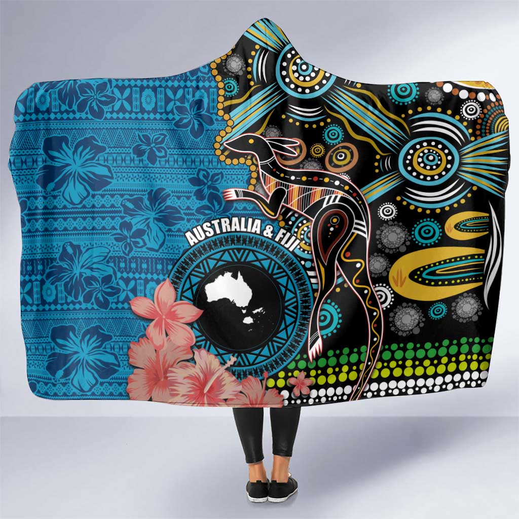 Fiji and Australia Kangaroos Hooded Blanket Indigenous Aboriginal and Fijian Masi Tribal Tattoo