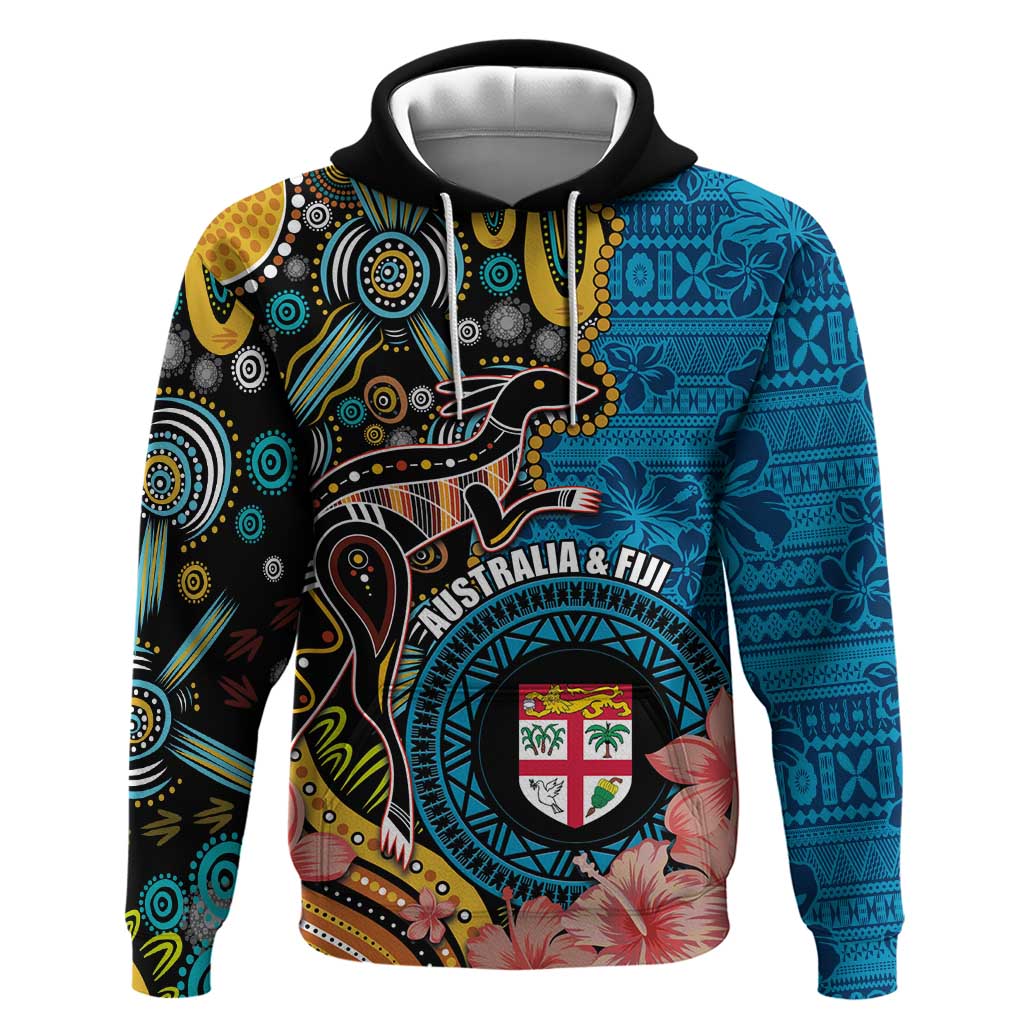 Fiji and Australia Kangaroos Zip Hoodie Indigenous Aboriginal and Fijian Masi Tribal Tattoo