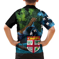 Fiji and New Zealand Tui Bird Family Matching Puletasi and Hawaiian Shirt Koru Fern Leafs and Palm Tree With Plumeria LT03 - Polynesian Pride