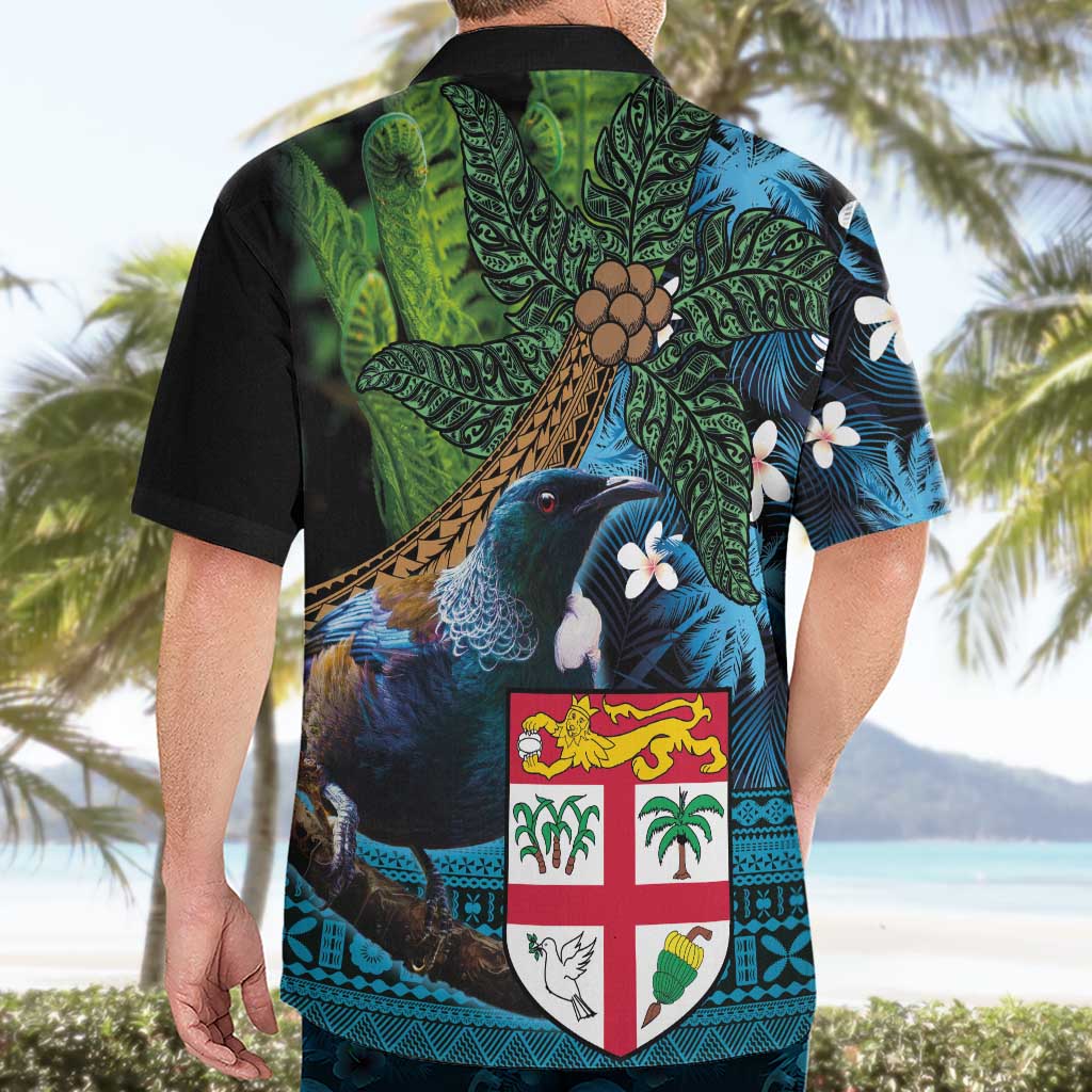 Fiji and New Zealand Tui Bird Hawaiian Shirt Koru Fern Leafs and Palm Tree With Plumeria LT03 - Polynesian Pride