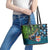 Fiji and New Zealand Tui Bird Leather Tote Bag Koru Fern Leafs and Palm Tree With Plumeria