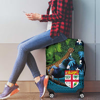 Fiji and New Zealand Tui Bird Luggage Cover Koru Fern Leafs and Palm Tree With Plumeria