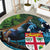 Fiji and New Zealand Tui Bird Round Carpet Koru Fern Leafs and Palm Tree With Plumeria