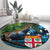 Fiji and New Zealand Tui Bird Round Carpet Koru Fern Leafs and Palm Tree With Plumeria