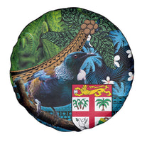 Fiji and New Zealand Tui Bird Spare Tire Cover Koru Fern Leafs and Palm Tree With Plumeria