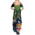 Fiji and New Zealand Tui Bird Summer Maxi Dress Koru Fern Leafs and Palm Tree With Plumeria