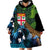 Fiji and New Zealand Tui Bird Wearable Blanket Hoodie Koru Fern Leafs and Palm Tree With Plumeria