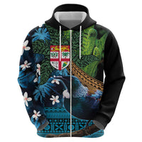 Fiji and New Zealand Tui Bird Zip Hoodie Koru Fern Leafs and Palm Tree With Plumeria LT03 - Polynesian Pride