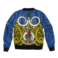 Vanuatu Tafea Province Bomber Jacket Pig Tusk Mix Maori Pattern and Namele Leaf LT03 - Polynesian Pride