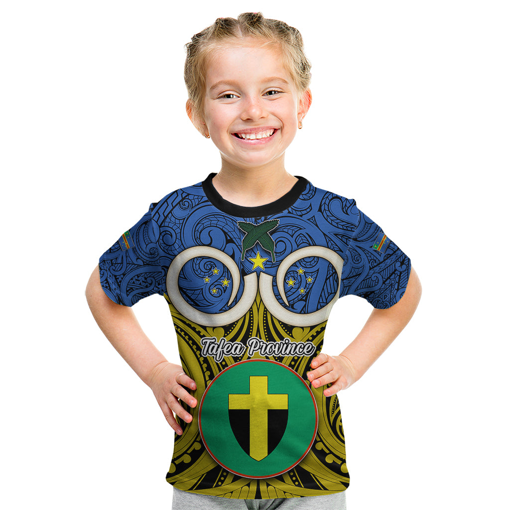 Vanuatu Tafea Province Kid T Shirt Pig Tusk Mix Maori Pattern and Namele Leaf LT03 Blue - Polynesian Pride