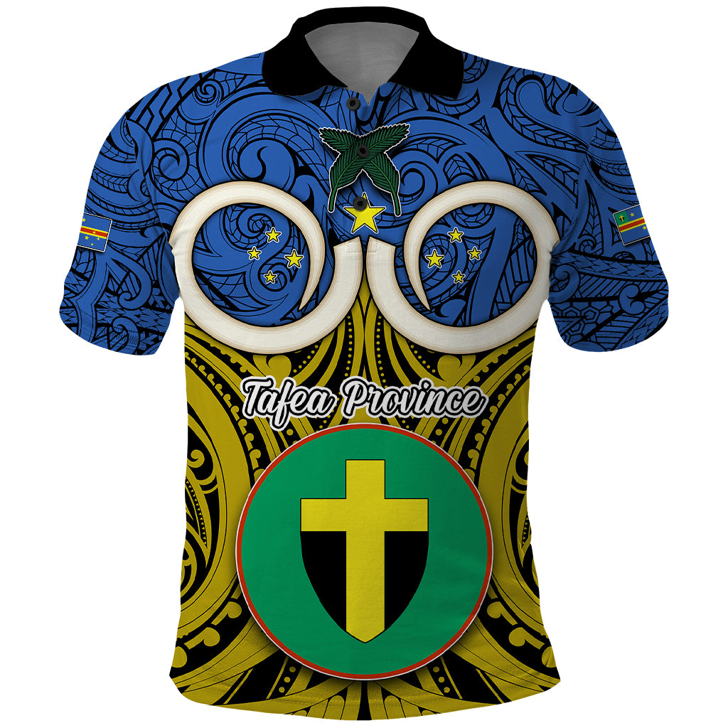 Vanuatu Tafea Province Polo Shirt Pig Tusk Mix Maori Pattern and Namele Leaf LT03 Blue - Polynesian Pride