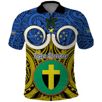 Vanuatu Tafea Province Polo Shirt Pig Tusk Mix Maori Pattern and Namele Leaf LT03 Blue - Polynesian Pride