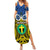 Personalised Vanuatu Tafea Province Summer Maxi Dress Pig Tusk Mix Maori Pattern and Namele Leaf LT03 Women Blue - Polynesian Pride