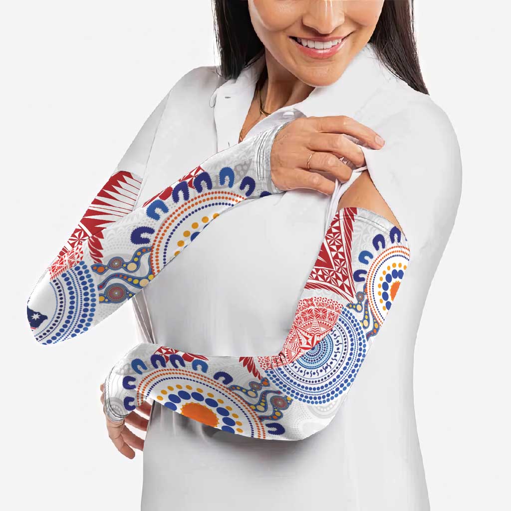Tongan and Australian Culture Together Arm Sleeves Ngatu Art Tribal Aboriginal Tattoo Pattern - Polynesian Pride