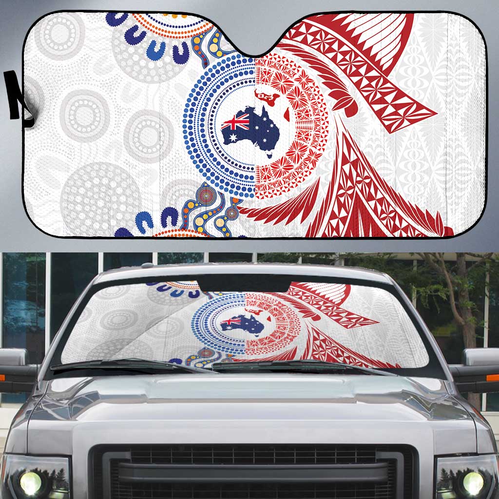 Tongan and Australian Culture Together Auto Sun Shade Ngatu Art Tribal Aboriginal Tattoo Pattern - Polynesian Pride