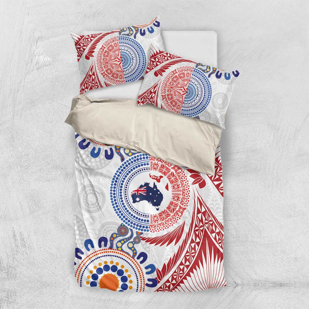 Tongan and Australian Culture Together Bedding Set Ngatu Art Tribal Aboriginal Tattoo Pattern - Polynesian Pride