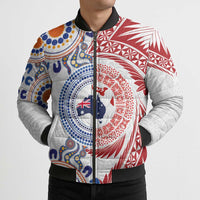 Tongan and Australian Culture Together Bomber Puffer Jacket Ngatu Art Tribal Aboriginal Tattoo Pattern - Polynesian Pride