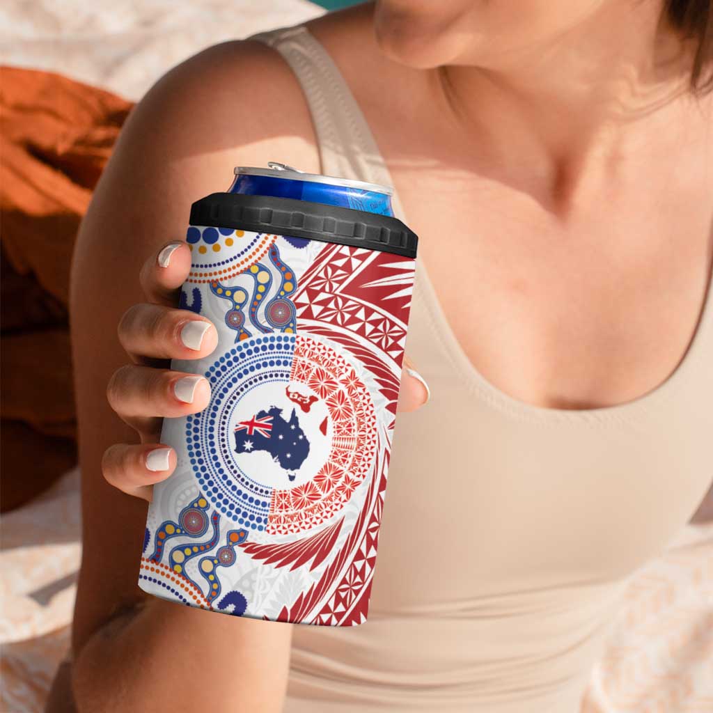 Tongan and Australian Culture Together 4 in 1 Can Cooler Tumbler Ngatu Art Tribal Aboriginal Tattoo Pattern LT03 - Polynesian Pride