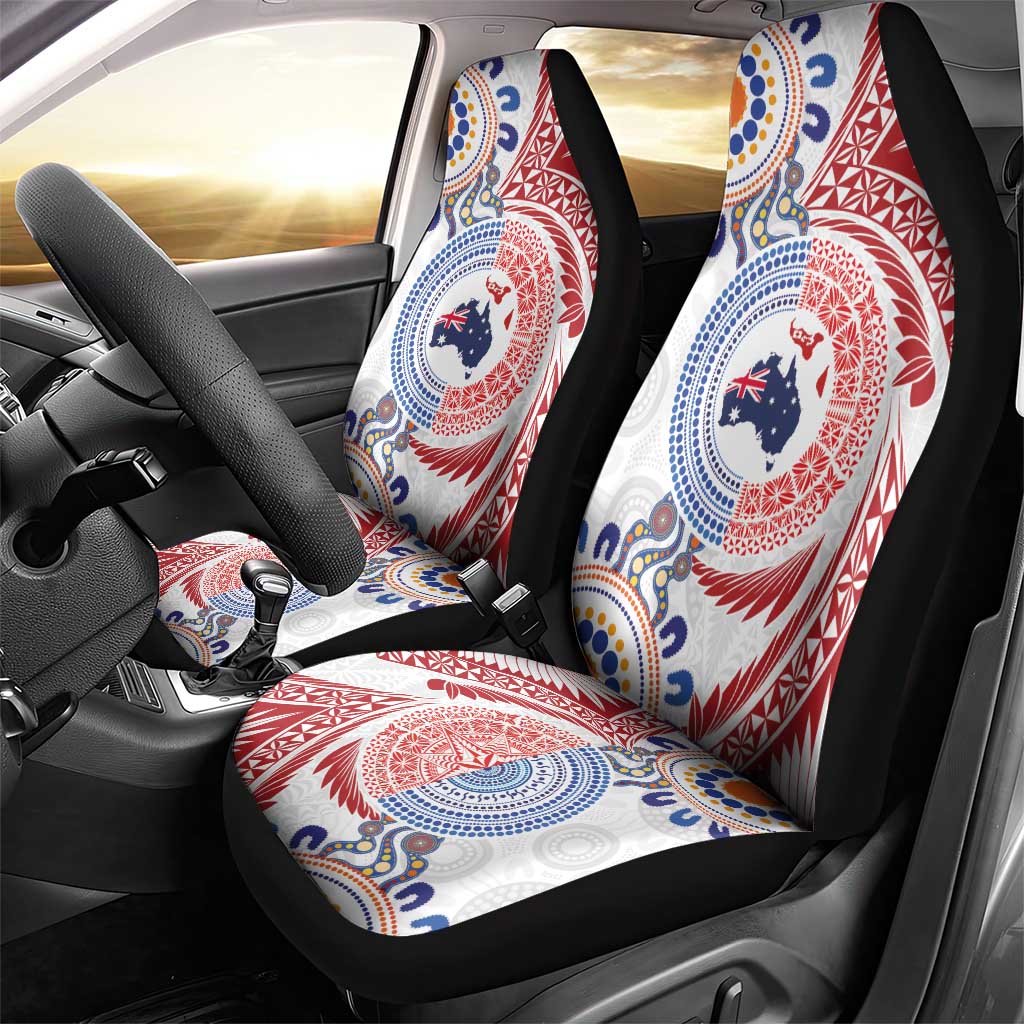Tongan and Australian Culture Together Car Seat Cover Ngatu Art Tribal Aboriginal Tattoo Pattern - Polynesian Pride
