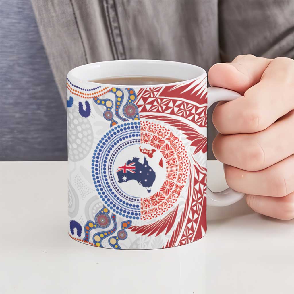 Tongan and Australian Culture Together Ceramic Mug Ngatu Art Tribal Aboriginal Tattoo Pattern - Polynesian Pride