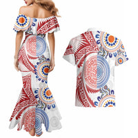 Tongan and Australian Culture Together Couples Matching Mermaid Dress and Hawaiian Shirt Ngatu Art Tribal Aboriginal Tattoo Pattern - Polynesian Pride