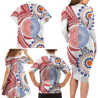 Tongan and Australian Culture Together Family Matching Long Sleeve Bodycon Dress and Hawaiian Shirt Ngatu Art Tribal Aboriginal Tattoo Pattern - Polynesian Pride
