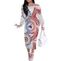 Tongan and Australian Culture Together Family Matching Off The Shoulder Long Sleeve Dress and Hawaiian Shirt Ngatu Art Tribal Aboriginal Tattoo Pattern - Polynesian Pride