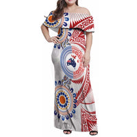 Tongan and Australian Culture Together Family Matching Off Shoulder Maxi Dress and Hawaiian Shirt Ngatu Art Tribal Aboriginal Tattoo Pattern - Polynesian Pride
